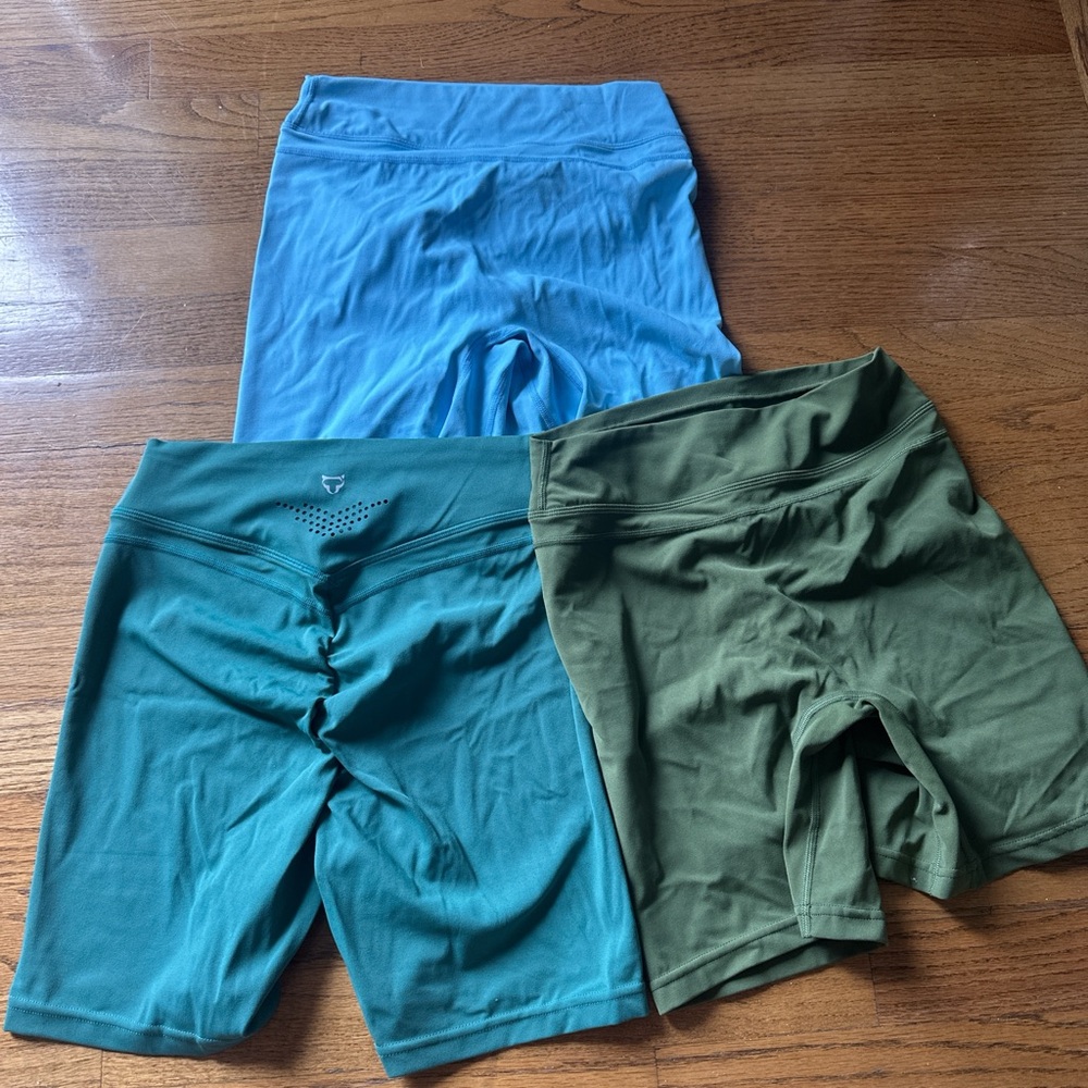 Set of 3 Biker Shorts in Blue and Green